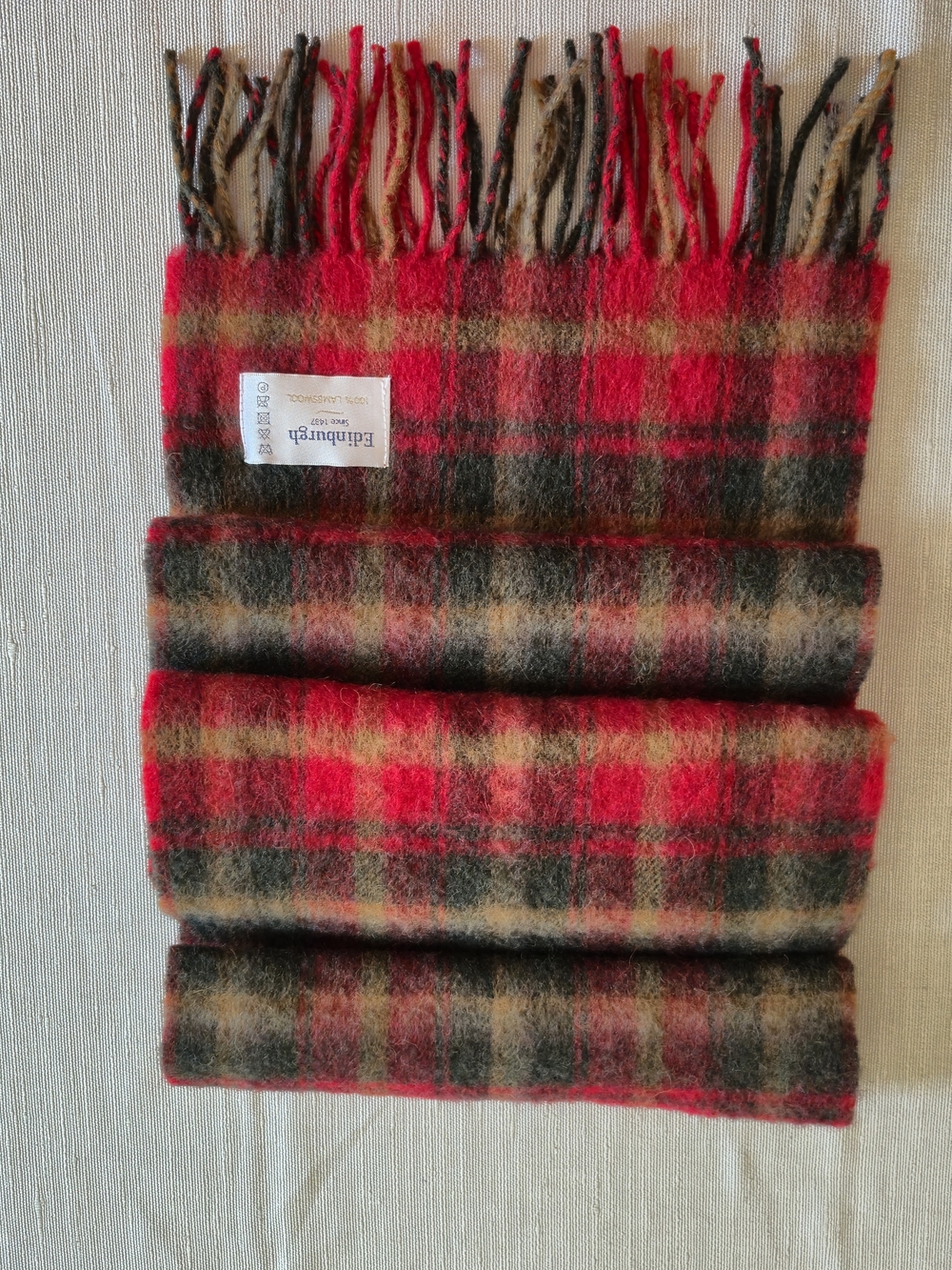 Edinburgh Since 1437 Vintage Lambswool Scarf Red Plaid Tartan Made in Scotland - Picture 4 of 5